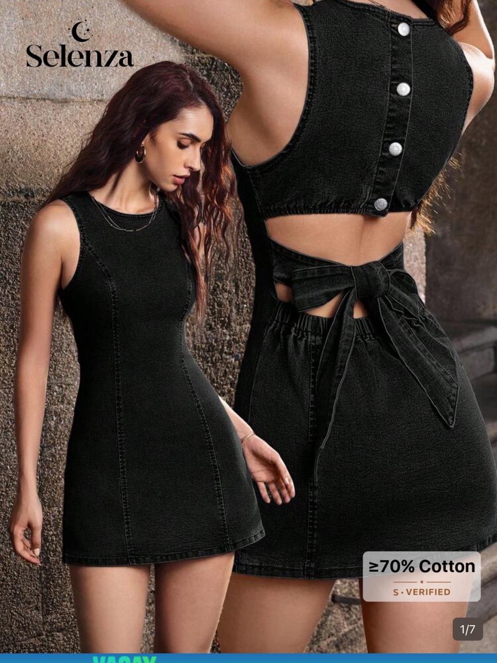 Sleeveless Black Tie-Back denim Mini Dress